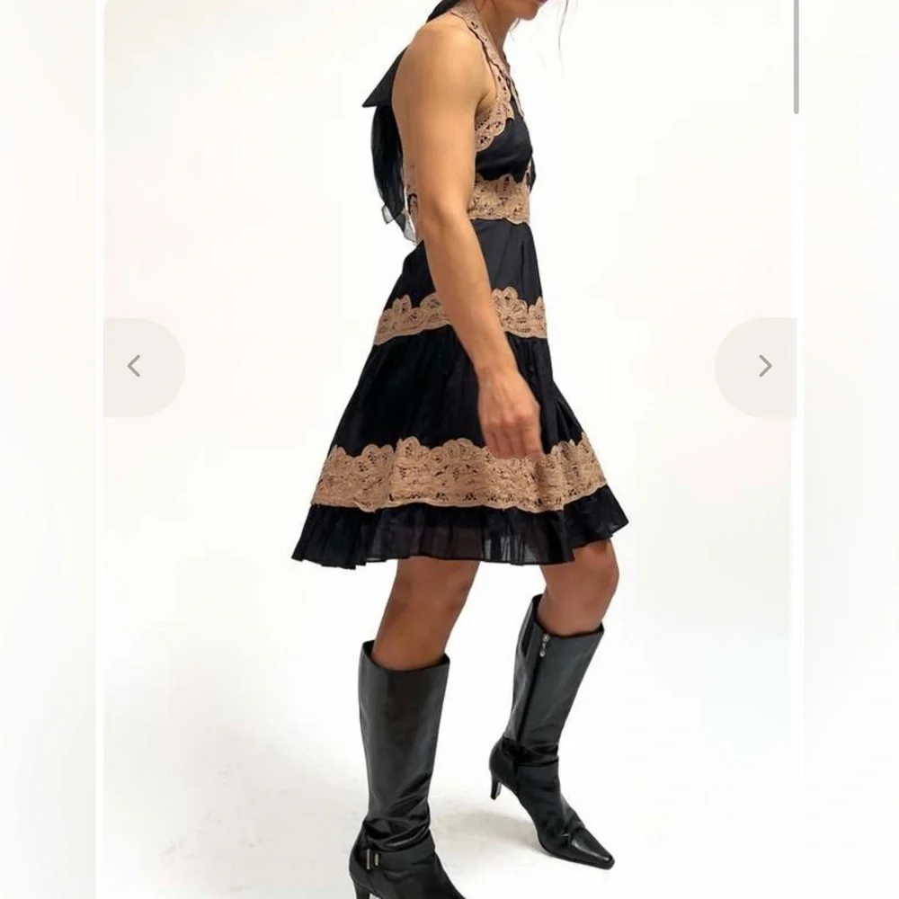 Vintage Y2K 90’s rare BCBG black brown lace halter mini dress cotton silk chic - Picture 7 of 11